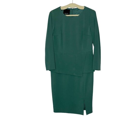 Carlisle Minimal Muted Green Retro Sheath Long Sleeve Dress Fully Lined Size 8 - Picture 1 of 7